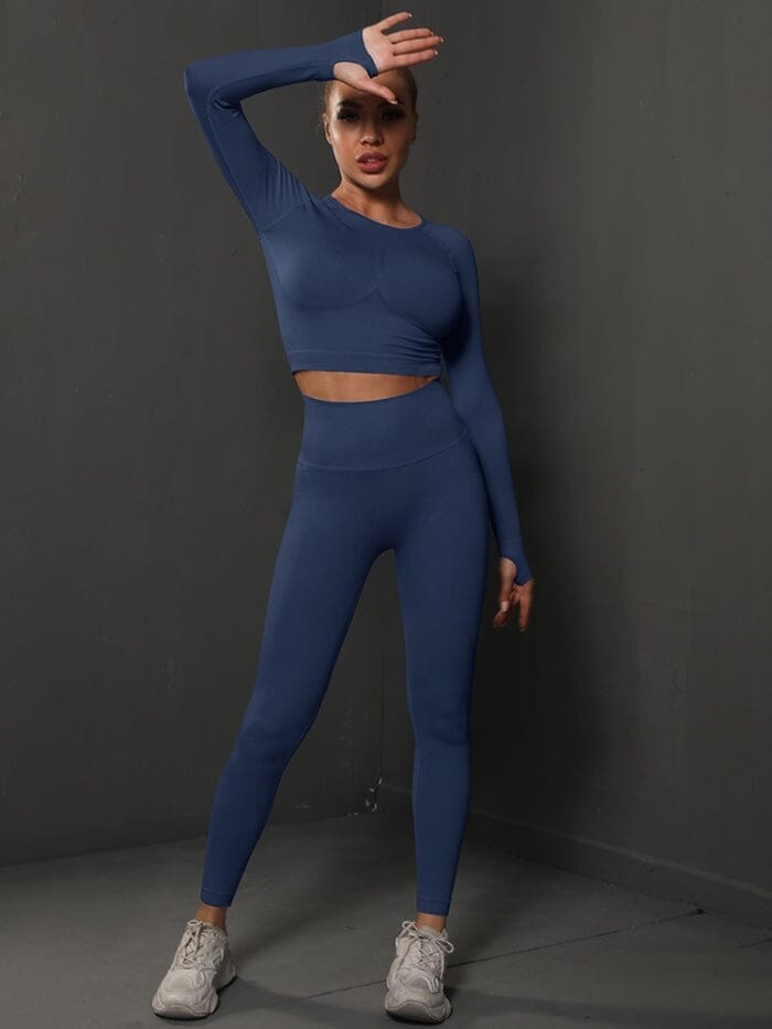 Ensemble Sport Push Up, Legging et Crop Top - Bodysculpt M / Bleu ciel