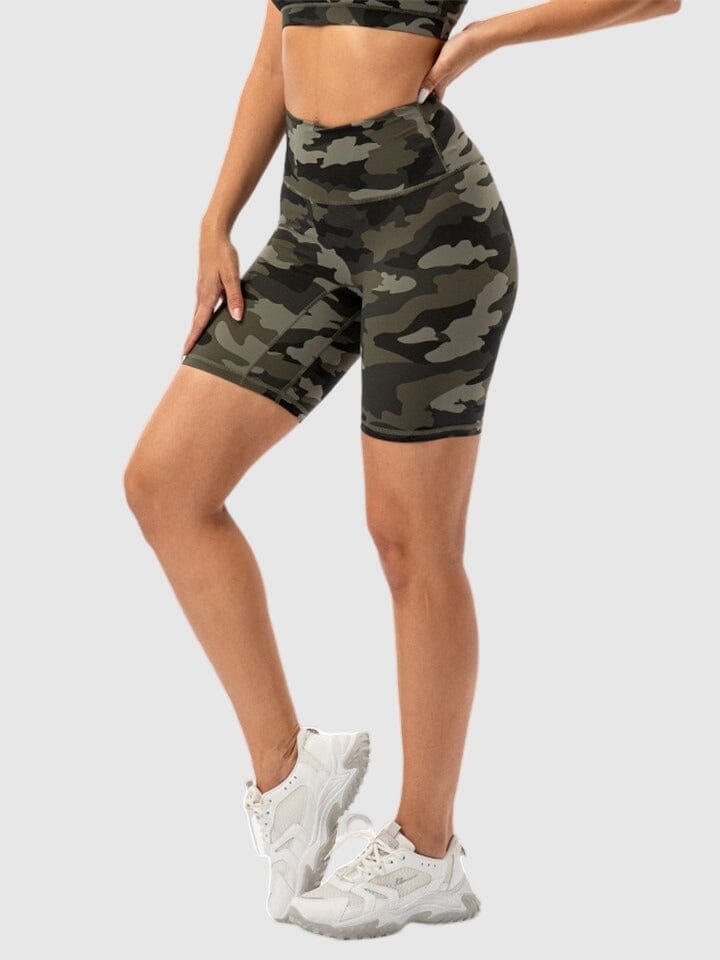 Taille Haute Short Court Femme Sport Short Sport Camouflage Taille