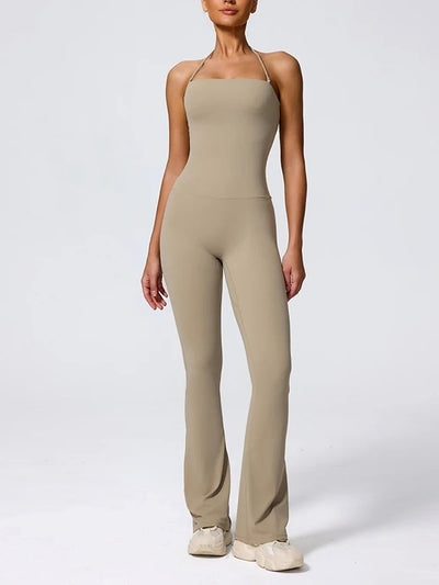 Combinaison Sport Femme  Évasé Dos Nu Taupe