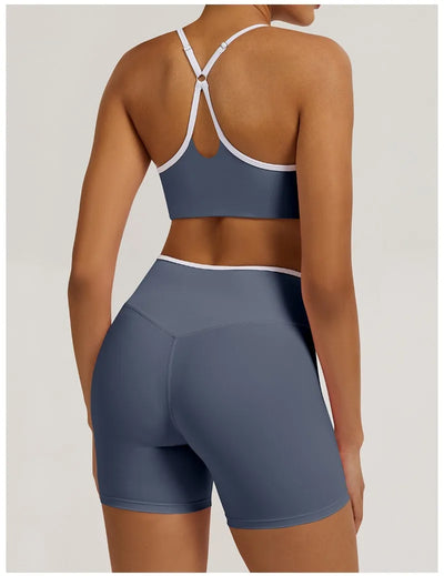 Ensemble Fitness Femme – Soutien-Gorge Short Gainant Bleu vue de dos