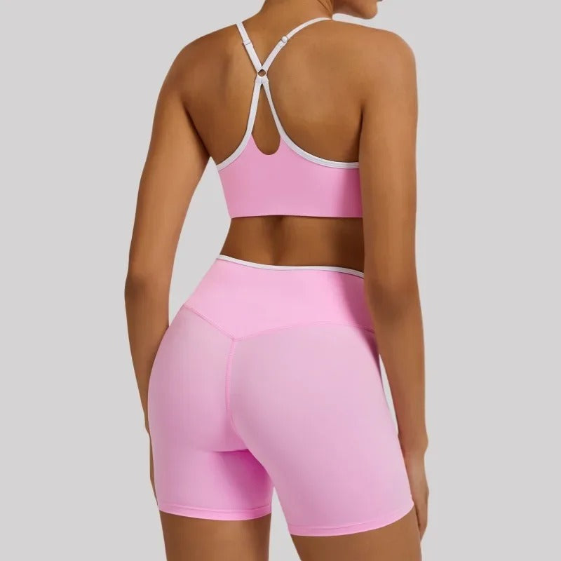 Ensemble Fitness Femme – Soutien-Gorge Short Gainant Rose Vue de Dos