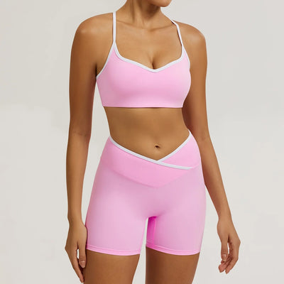 Ensemble Fitness Femme – Soutien-Gorge Short Gainant Rose Vue de Face