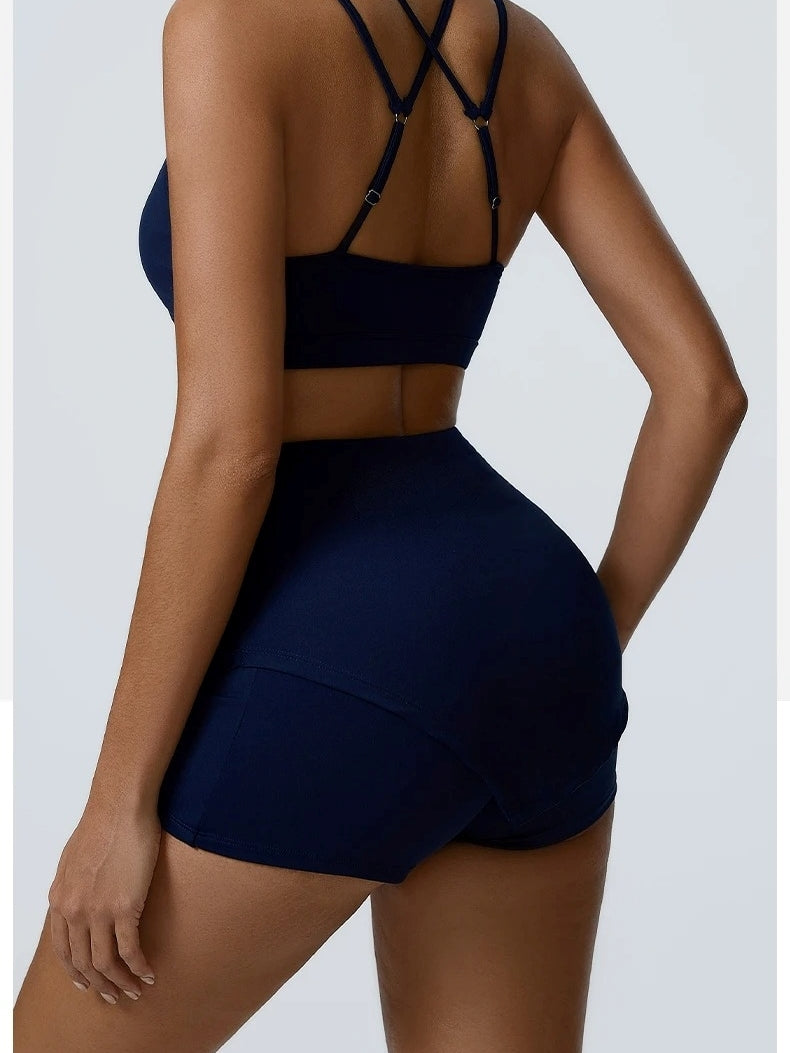 Jupe Short Fitness Femme, Bleu, vue de profil