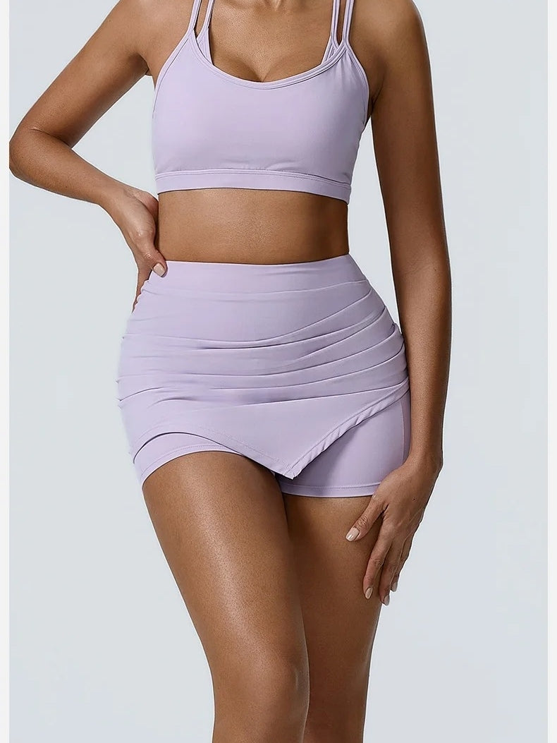 Jupe Short Fitness Femme, violet, vue de devant