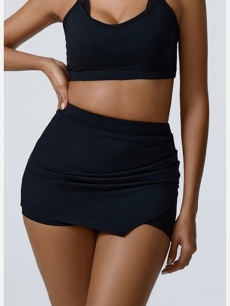Jupe Short Fitness Femme, Noir, vue de face