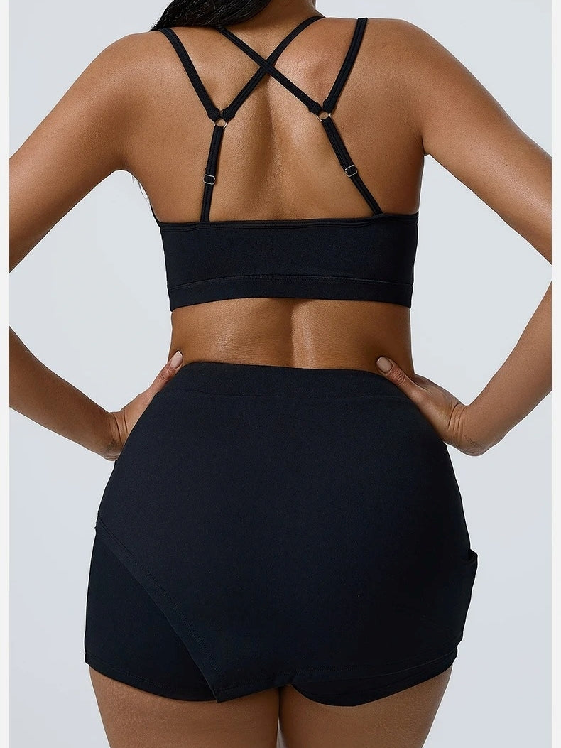 Jupe Short Fitness Femme, Noir, vue de derriere