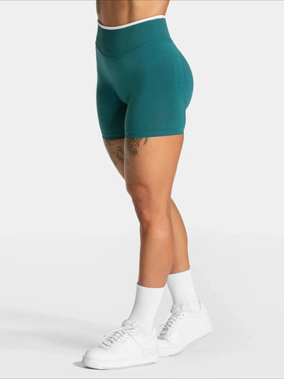 Short Sport Femme Ventre Plat Push Up vert, vue de profil