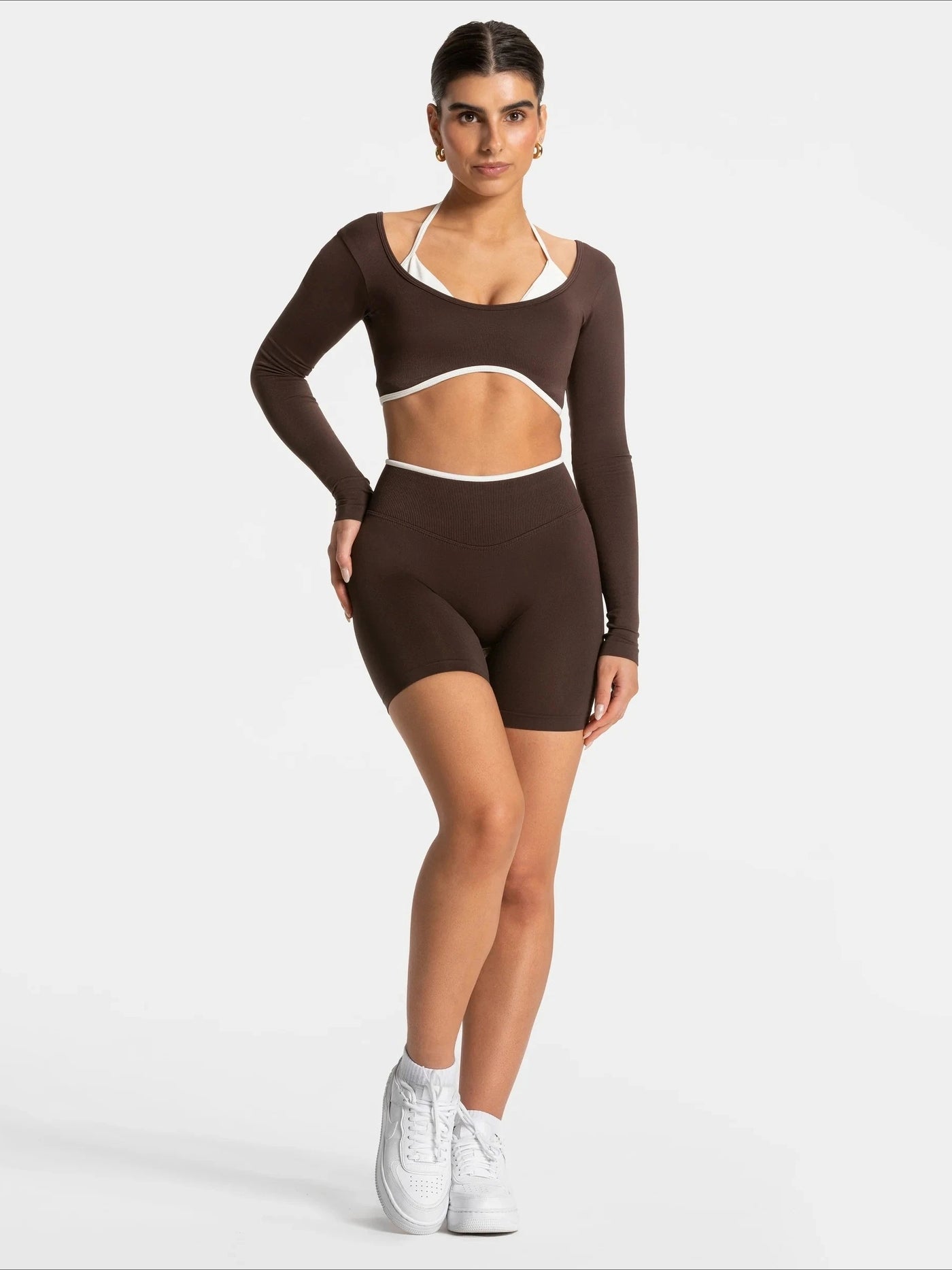 Short Sport Femme Ventre Plat Push Up marron, vue de face