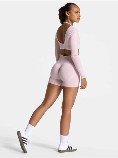 Short Sport Femme Ventre Plat Push Up rose, vue de dos avec un effet galbant