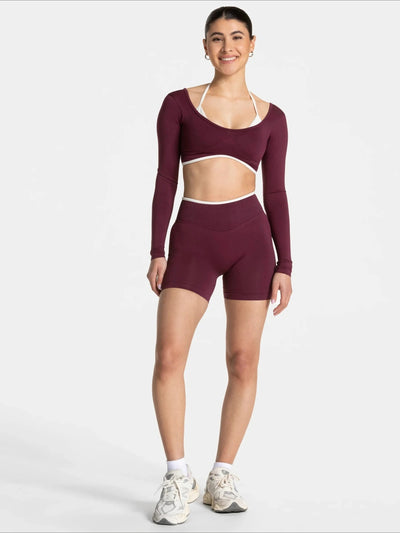 Short Sport Femme Ventre Plat Push Up bordeaux, vue de face