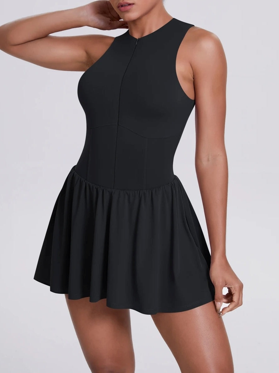 Combinaison Sport Fitness - Jupe et Haut Zippé - noir - Vue de devant