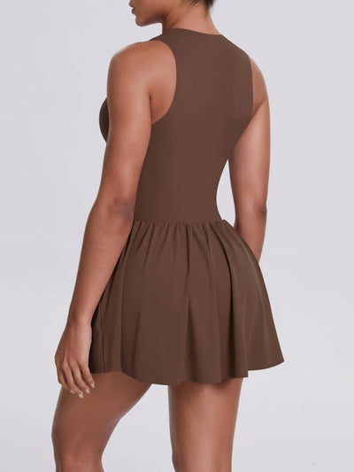 Combinaison Sport Fitness - Jupe et Haut Zippé - Marron - Vue de dos