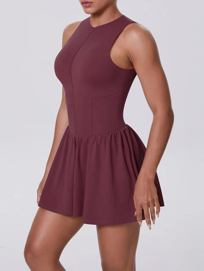 Combinaison Sport Fitness - Jupe et Haut Zippé - Bordeaux