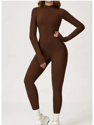 Combinaison Sport Moulante Marron, combi de sport pour femme