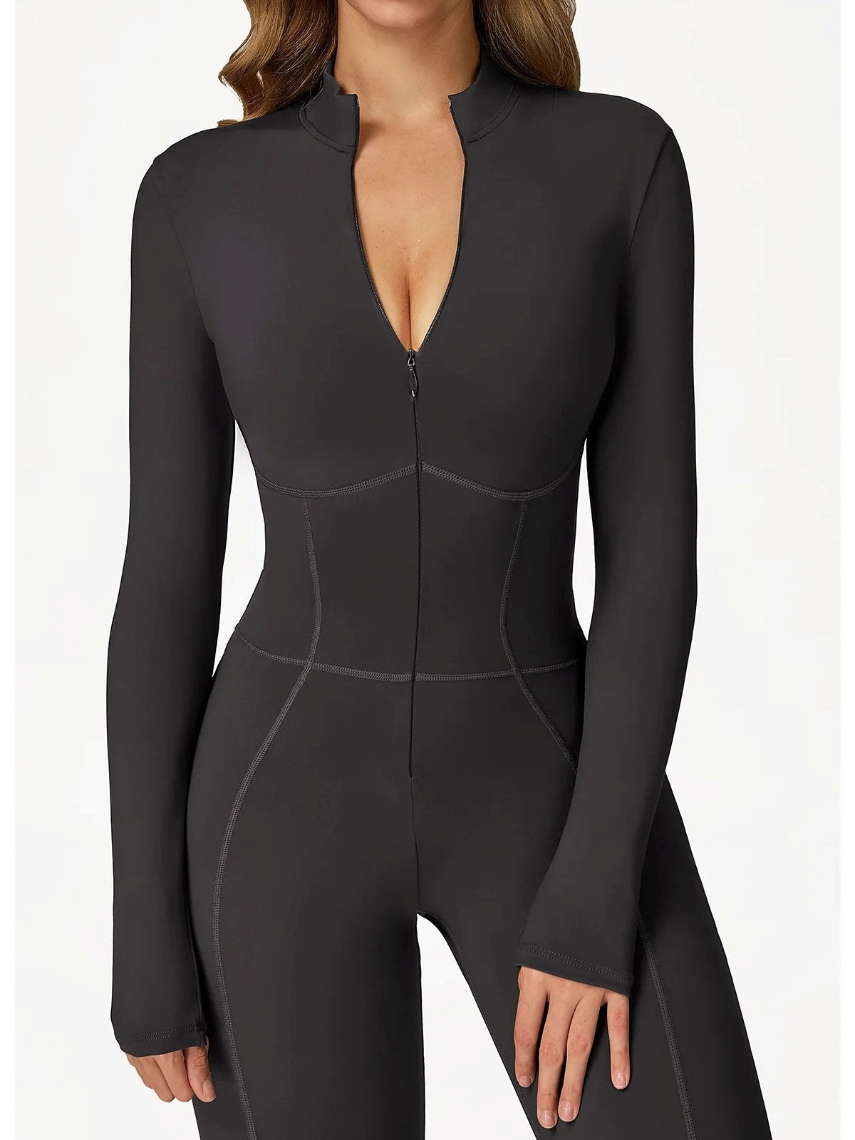 Combinaison Sport Moulante Noir, Zippée
