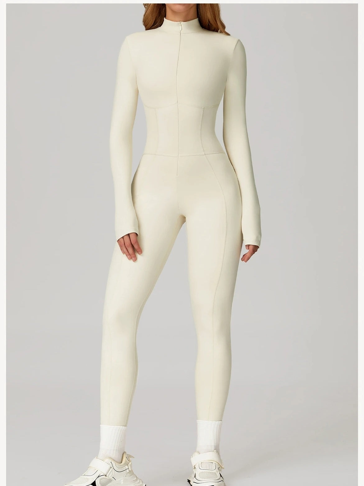 Combinaison Sport Moulante Zippée Ivoire