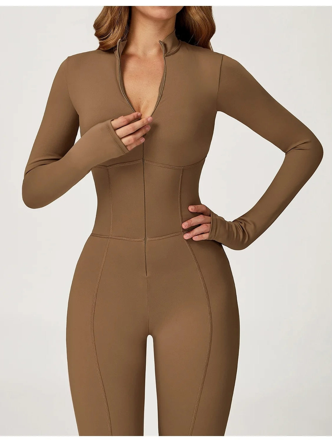 Combinaison Sport Moulante couleur café, zippée