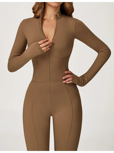 Combinaison Sport Moulante couleur café, zippée