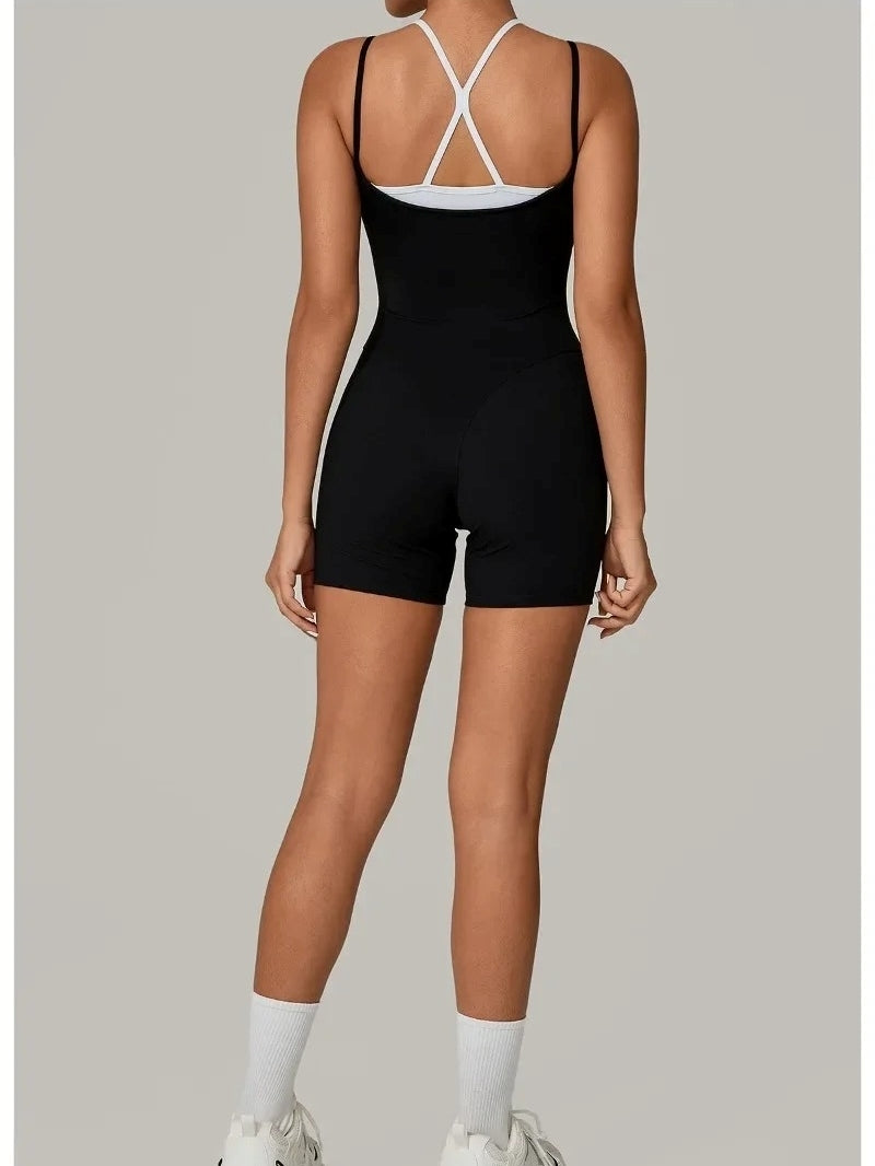 Combinaison Sport Short Sculptant et Moulant Noir vue de dos