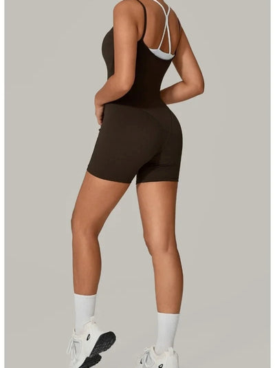 Combinaison Sport Short Sculptant et Moulant Marron vue de dos