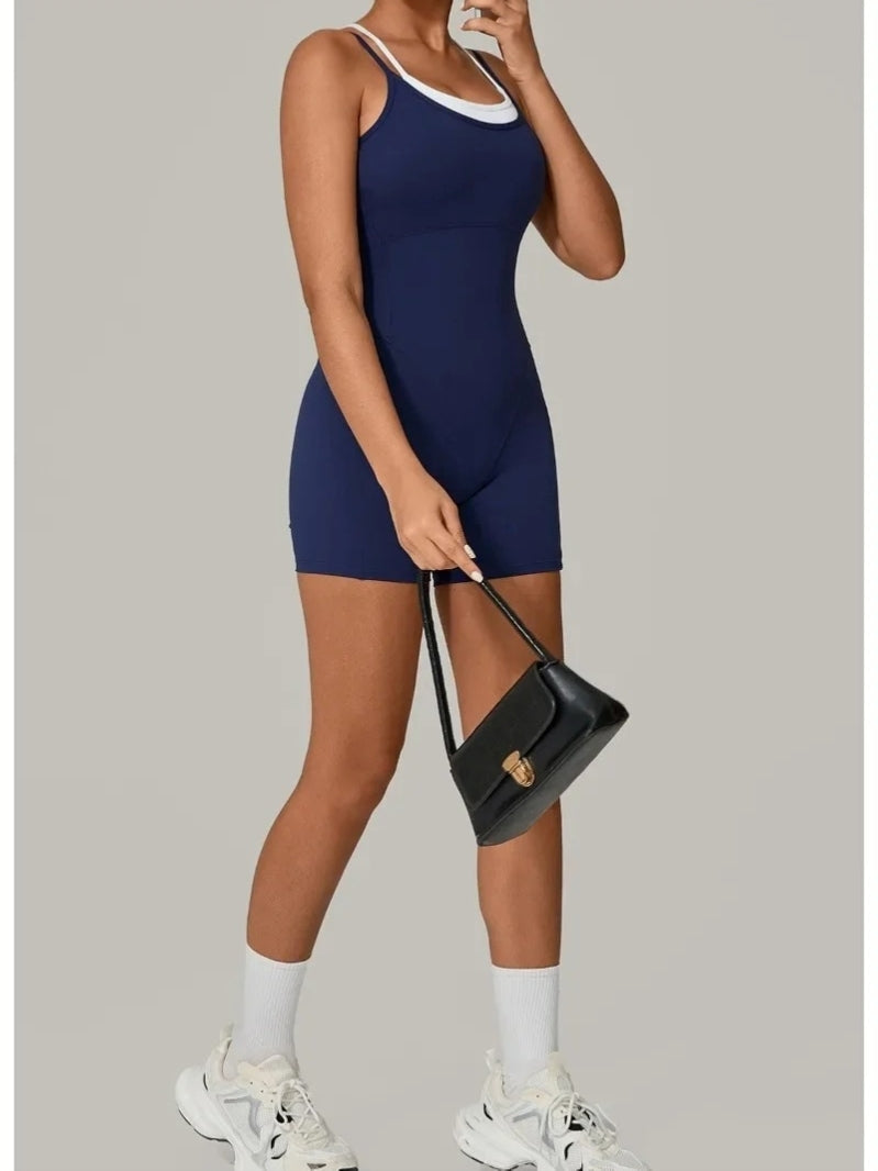 Combinaison Sport Short Sculptant et Moulant Bleu vue de face