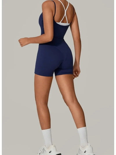 Combinaison Sport Short Sculptant et Moulant Bleu vue de dos