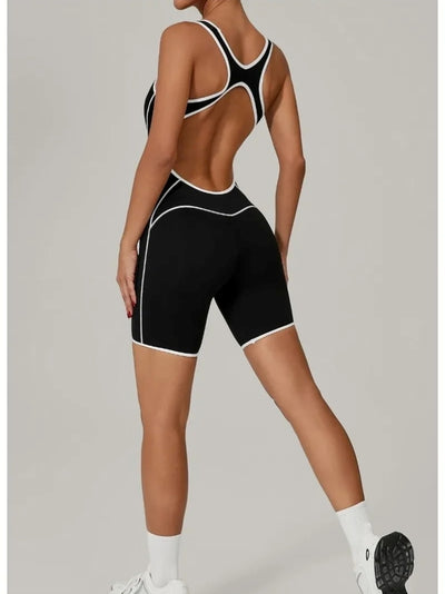 Combinaison short fitness femme dos nageur noir