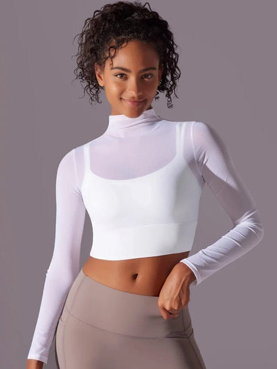 Crop Top Sport Respirant Maille Manches Longues Ultime Legging S Blanc 