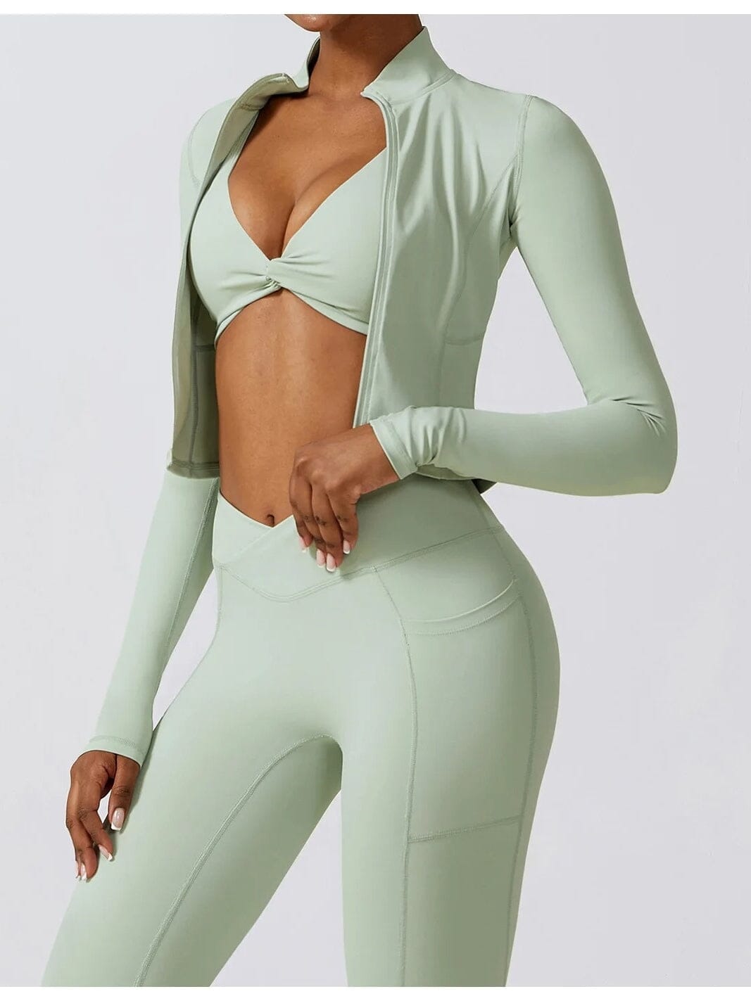 Crop Top Sport Zippé Manches Longues Crop Top Ultime Legging S Vert 