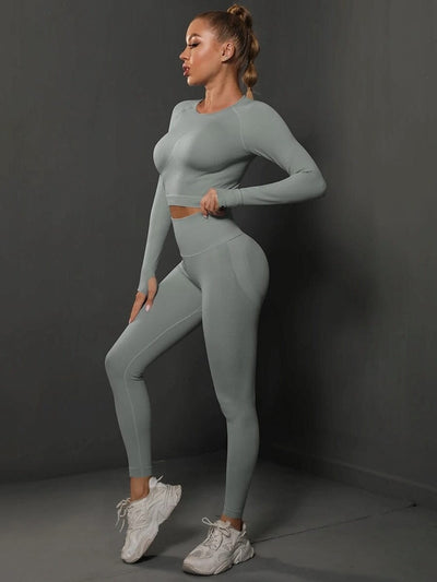Ensemble Sport Push Up, Legging et Crop Top - BodySculpt Ensemble Sport Ultime Legging : Legging Femme | Vêtements de Sport S Gris clair 