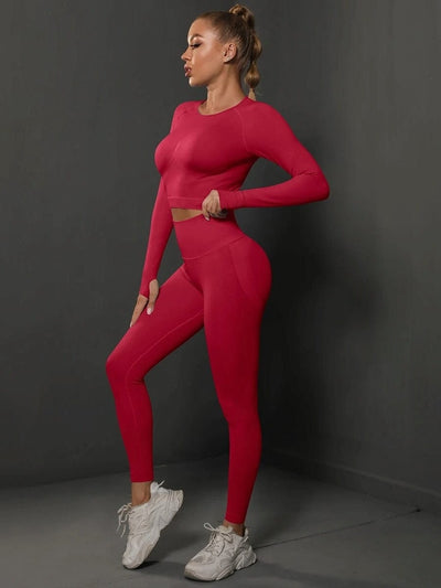 Ensemble Sport Push Up, Legging et Crop Top - BodySculpt Ensemble Sport Ultime Legging : Legging Femme | Vêtements de Sport S Rouge 