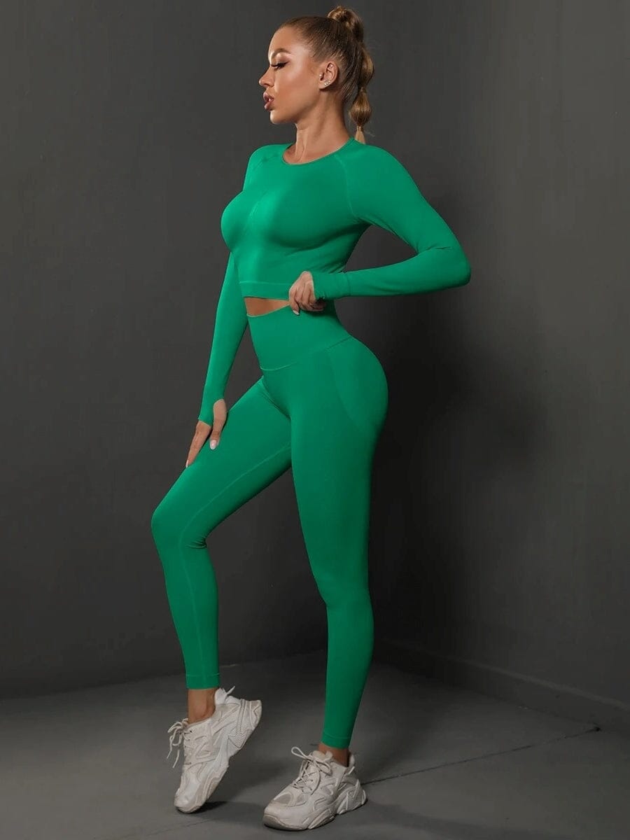 Ensemble Sport Push Up, Legging et Crop Top - BodySculpt Ensemble Sport Ultime Legging : Legging Femme | Vêtements de Sport S Vert 