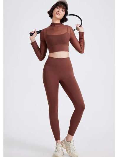 Haut Sport 2 en 1 Maille avec Brassière Rembourrée T-Shirt Ultime Legging 