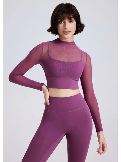 Haut Sport 2 en 1 Maille avec Brassière Rembourrée T-Shirt Ultime Legging S Violet 