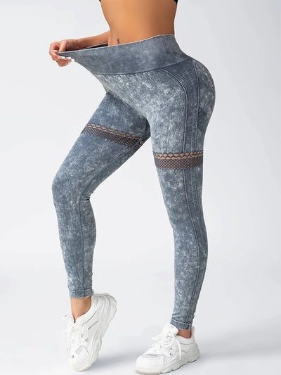 Legging Musculation Maille – Affinant, Sculptant Bleu vue de la taille élastiquée