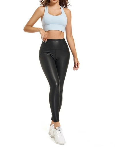 Legging Simili Cuir Sculptant Polaire, noir, vue de face