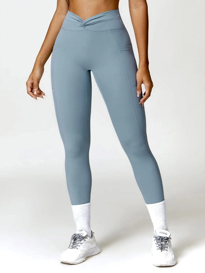 Legging Sport Ceinture Plissée - Tendance 2024 Leggings Ultime Legging S Bleu grisé 