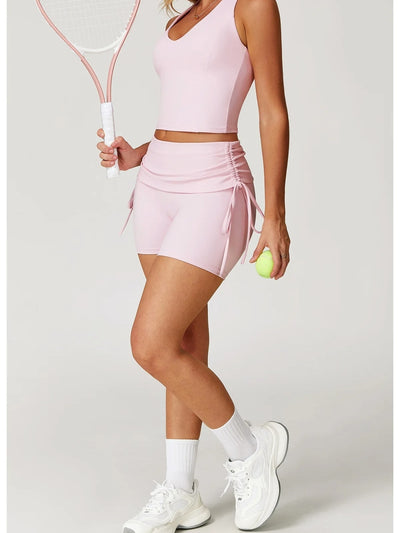 short fitness femme sculptant taille haute rose, vue latérale