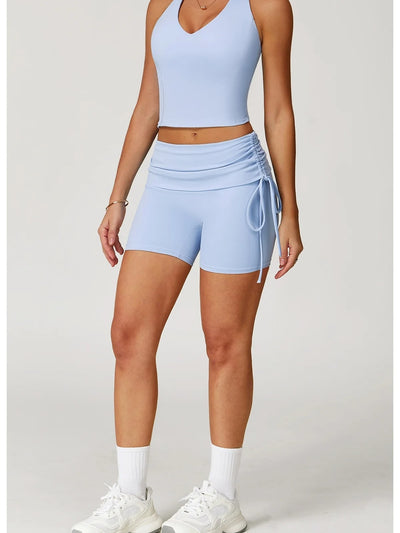 Short taille haute pour l'entraînement, tissu stretch sans couture


