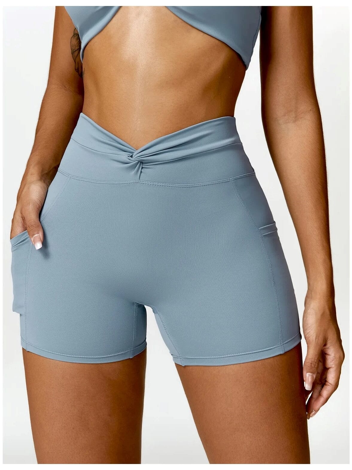 Short Sport Moulant Ceinture Plissée - Tendance 2024 Shorts Ultime Legging S Bleu grisé 