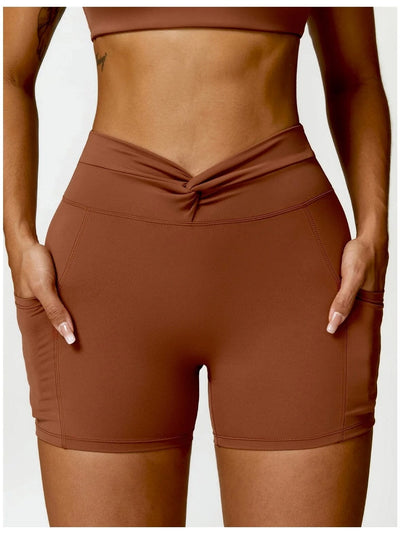 Short Sport Moulant Ceinture Plissée - Tendance 2024 Shorts Ultime Legging S Marron 