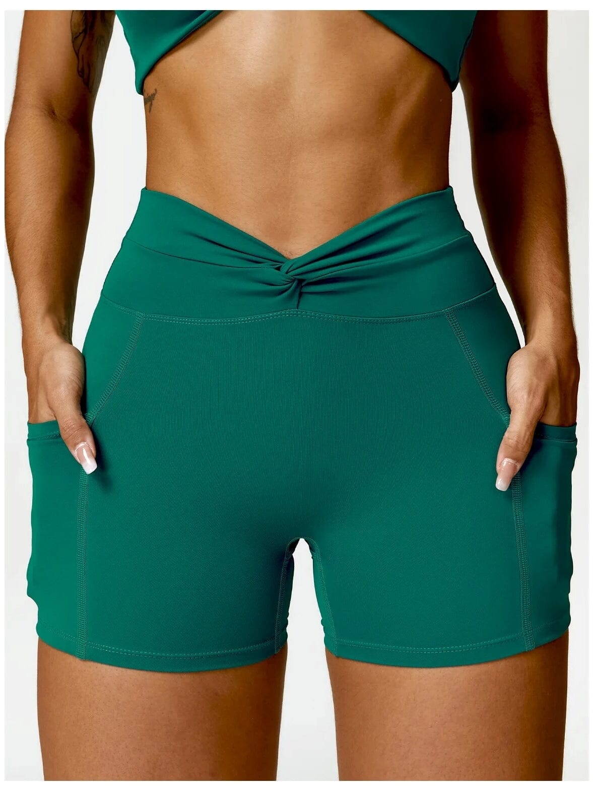 Short Sport Moulant Ceinture Plissée - Tendance 2024 Shorts Ultime Legging S Vert 