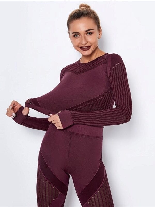 Crop Top Sport Manches Longues Respirant Crop Top Ultime Legging : Legging Femme | Vêtements de Sport XS Bordeaux 