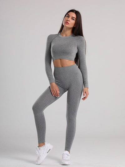 Ensemble Fitness Sans Couture Ensemble Sport Ultime Legging : Legging Femme | Vêtements de Sport S Gris 