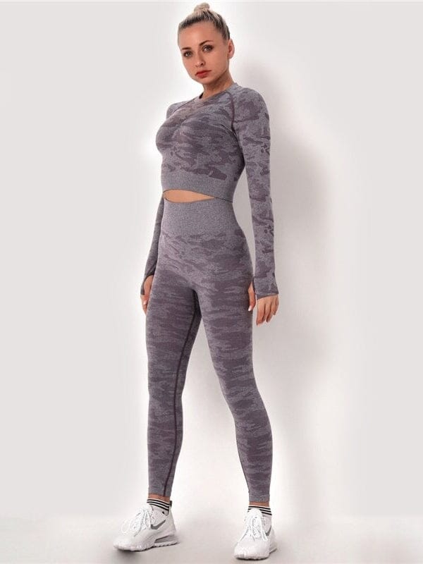 Ensemble Sport Camouflage Legging et Crop Top Ensemble Sport Ultime Legging : Legging Femme | Vêtements de Sport S Violet 