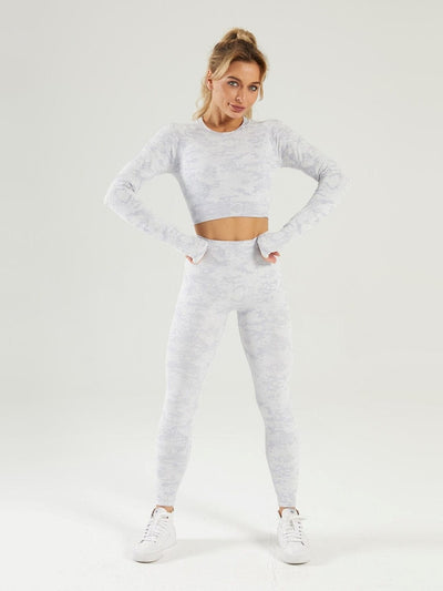 Ensemble Sport Camouflage Sans Couture Ensemble Sport Ultime Legging : Legging Femme | Vêtements de Sport S Blanc 