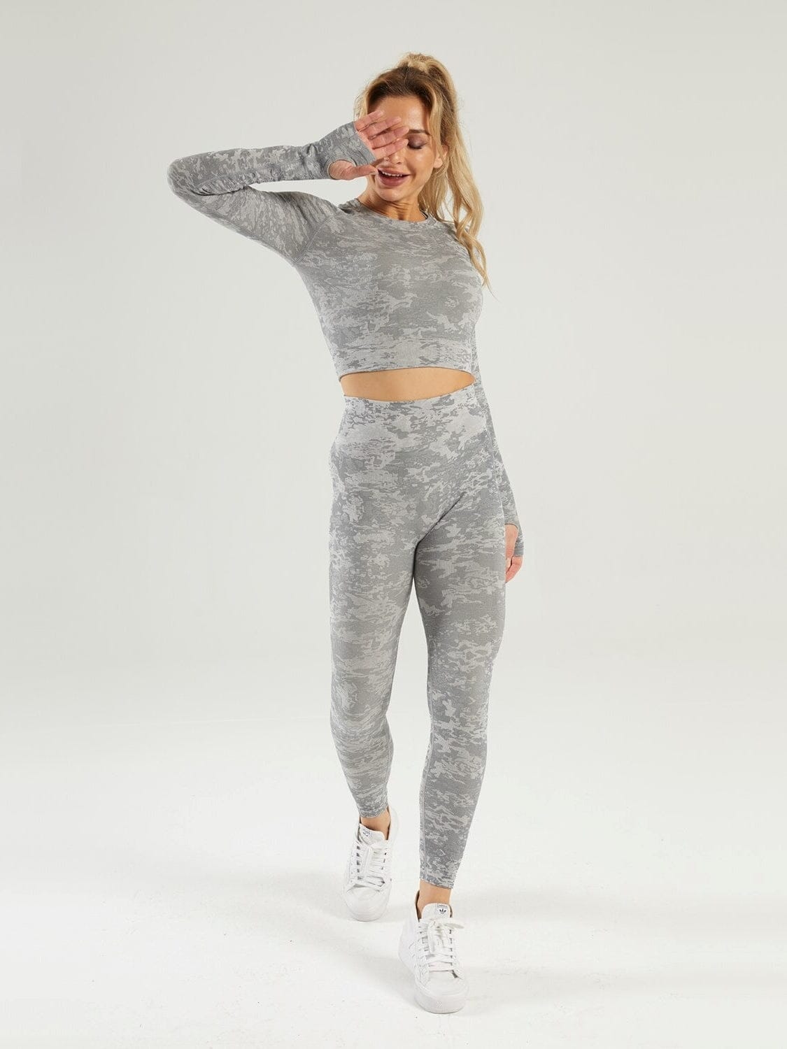 Ensemble Sport Camouflage Sans Couture Ensemble Sport Ultime Legging : Legging Femme | Vêtements de Sport S Kaki grisé 