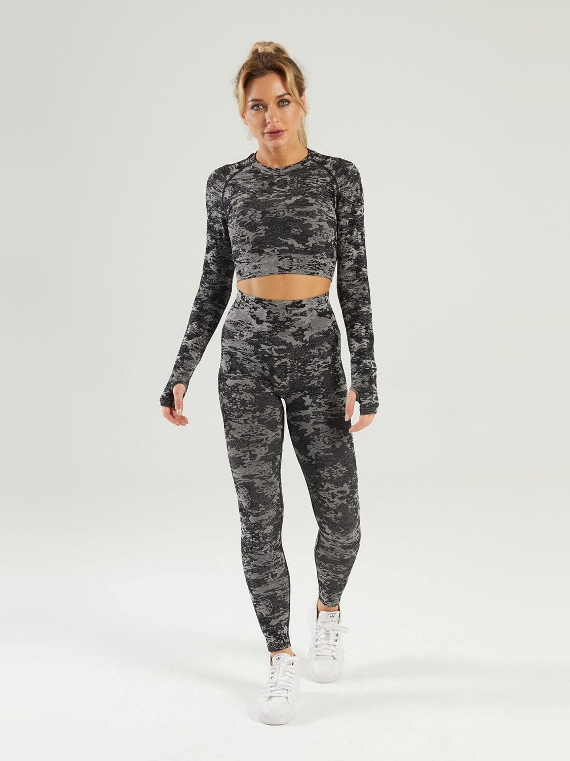 Ensemble Sport Camouflage Sans Couture Ensemble Sport Ultime Legging : Legging Femme | Vêtements de Sport S Noir 