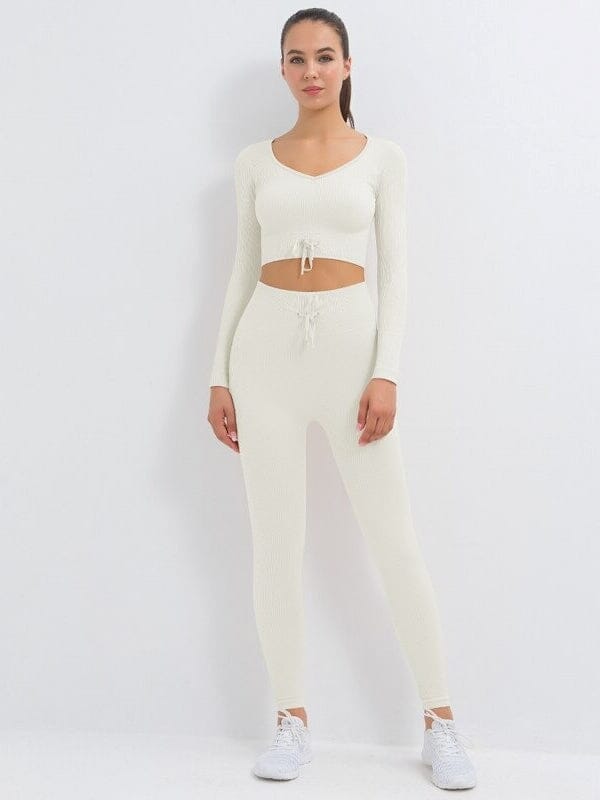 Ensemble Sport Côtelé Legging et Top Ensemble Sport Ultime Legging : Legging Femme | Vêtements de Sport S Blanc 