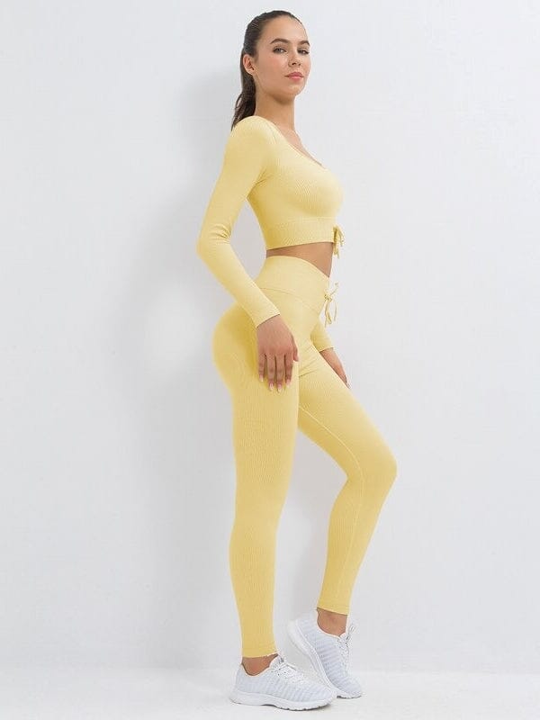 Ensemble Sport Côtelé Legging et Top Ensemble Sport Ultime Legging : Legging Femme | Vêtements de Sport S Jaune 